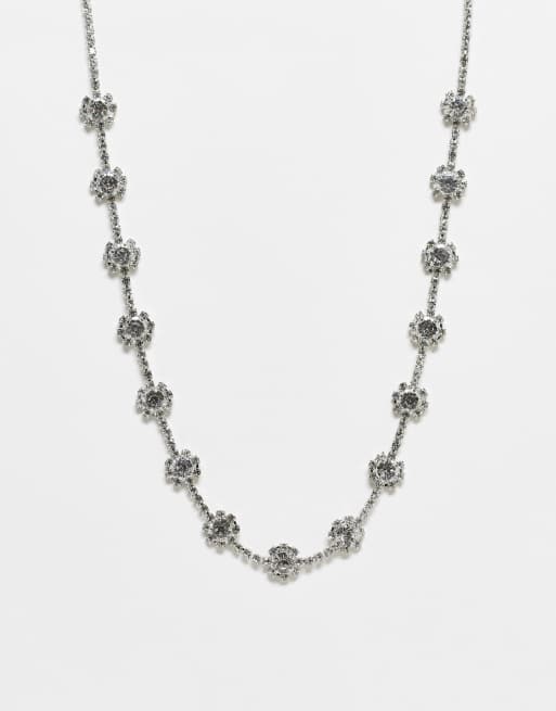 True Decadence - Ketting met bloemen en kristallen in zilver