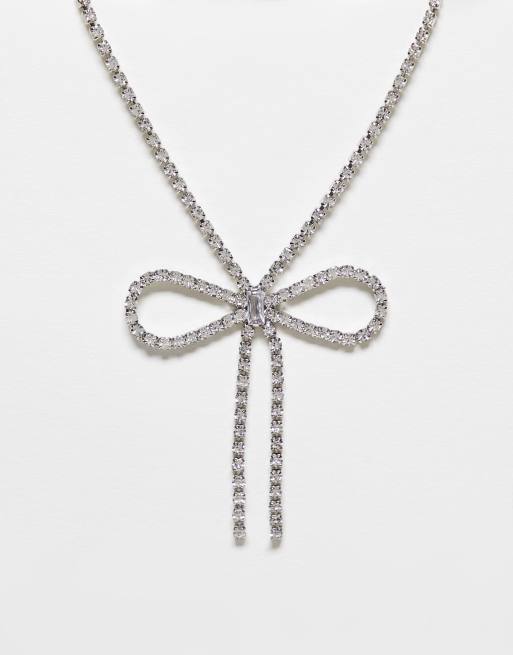True Decadence - Ketting met kristallen strik in zilverkleur 