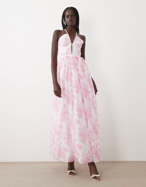 True Decadence Lace trim maxi-dress in candy pink floral - view 1