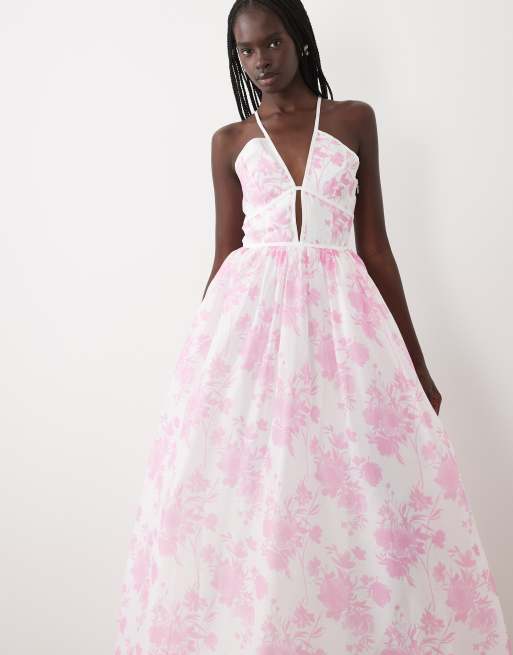 True Decadence Lace trim maxi-dress in candy pink floral, 3 of 4
