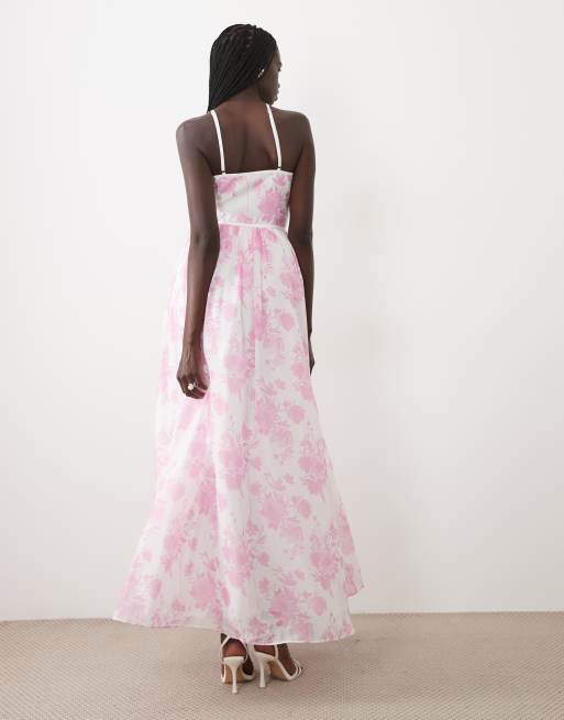 True Decadence Lace trim maxi-dress in candy pink floral, 4 of 4