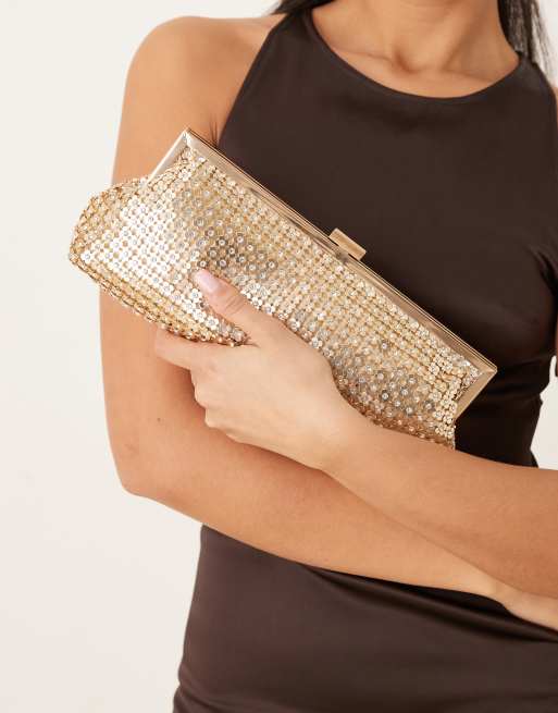 True Decadence - Lang guldfarvet clutch-taske med blomstret pailletmønster, 3 af 4