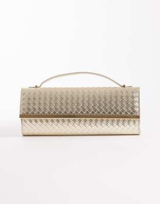 True Decadence - Längliche Clutch in Gold mit geflochtener Optik-Goldfarben