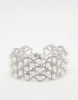 True Decadence lattice crystal and pearl bracelet in silver