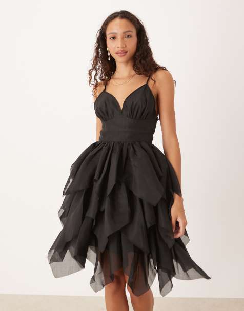 True Decadence Layered hanky hem mini dress in black