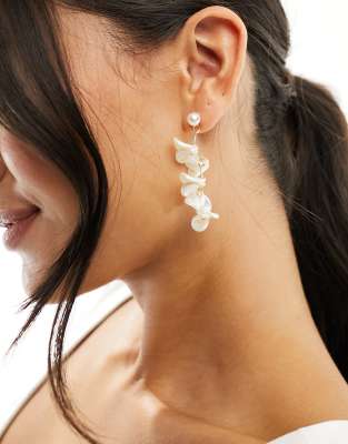 True Decadence layered pearlescent drop earrings in white