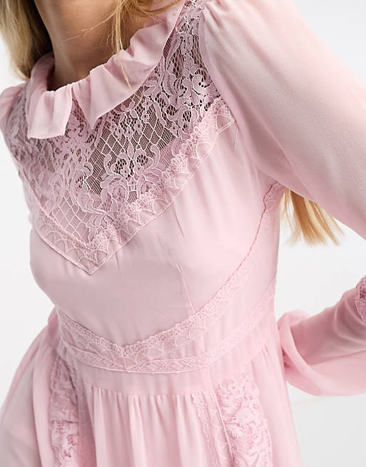 True Decadence long sleeve dress with lace in pink