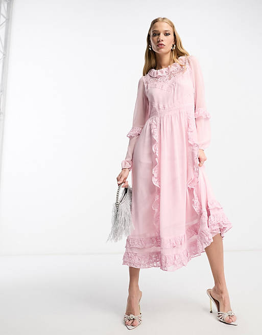 True Decadence long sleeve dress with lace in pink