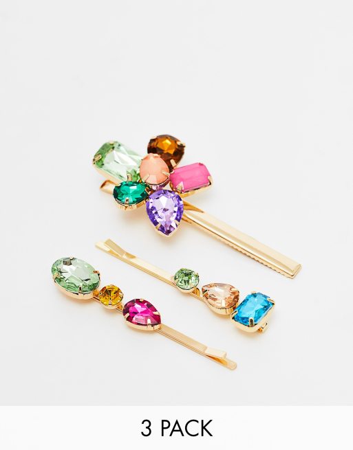 True Decadence - Lot de 3 barrettes à cheveux ornées de pierres - Multicolore