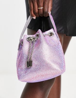 True Decadence mesh mini grab bag in rose iridescent with rhinestone handle