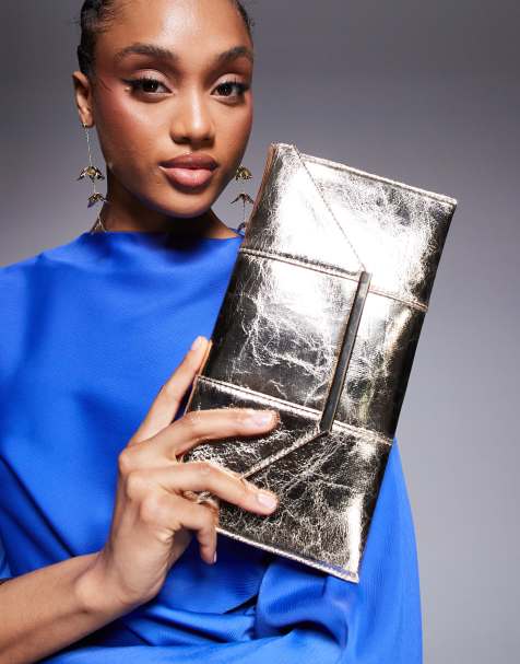 True Decadence metallic envelope clutch bag in gold - view 1