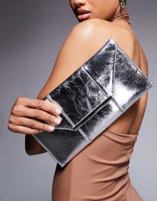 metallic envelope clutch bag in silver