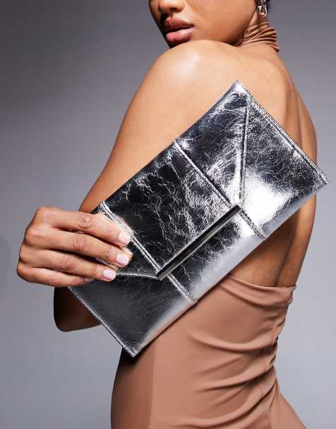 True Decadence metallic envelope clutch bag in silver - view 1