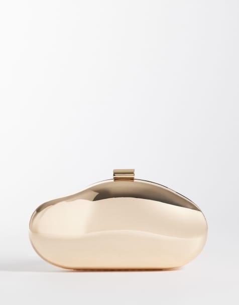 True Decadence metallic hard clutch bag with detachable crossbody strap in gold - view 1