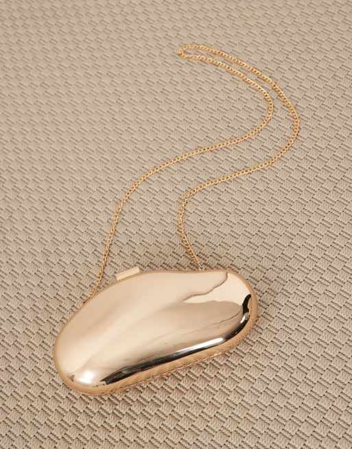 True Decadence metallic hard clutch bag with detachable crossbody strap in gold, 4 of 4