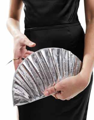 True Decadence True Decadence metallic pleated clutch bag in silver