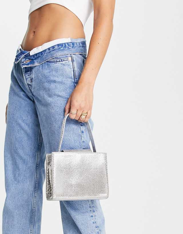 True Decadence mini grab bag in silver metallic snake