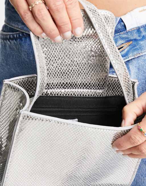 True Decadence mini grab bag in silver metallic snake | ASOS