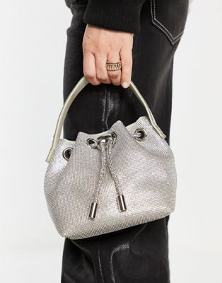True Decadence mini grab bag in silver with rhinestone handle - ASOS Price Checker