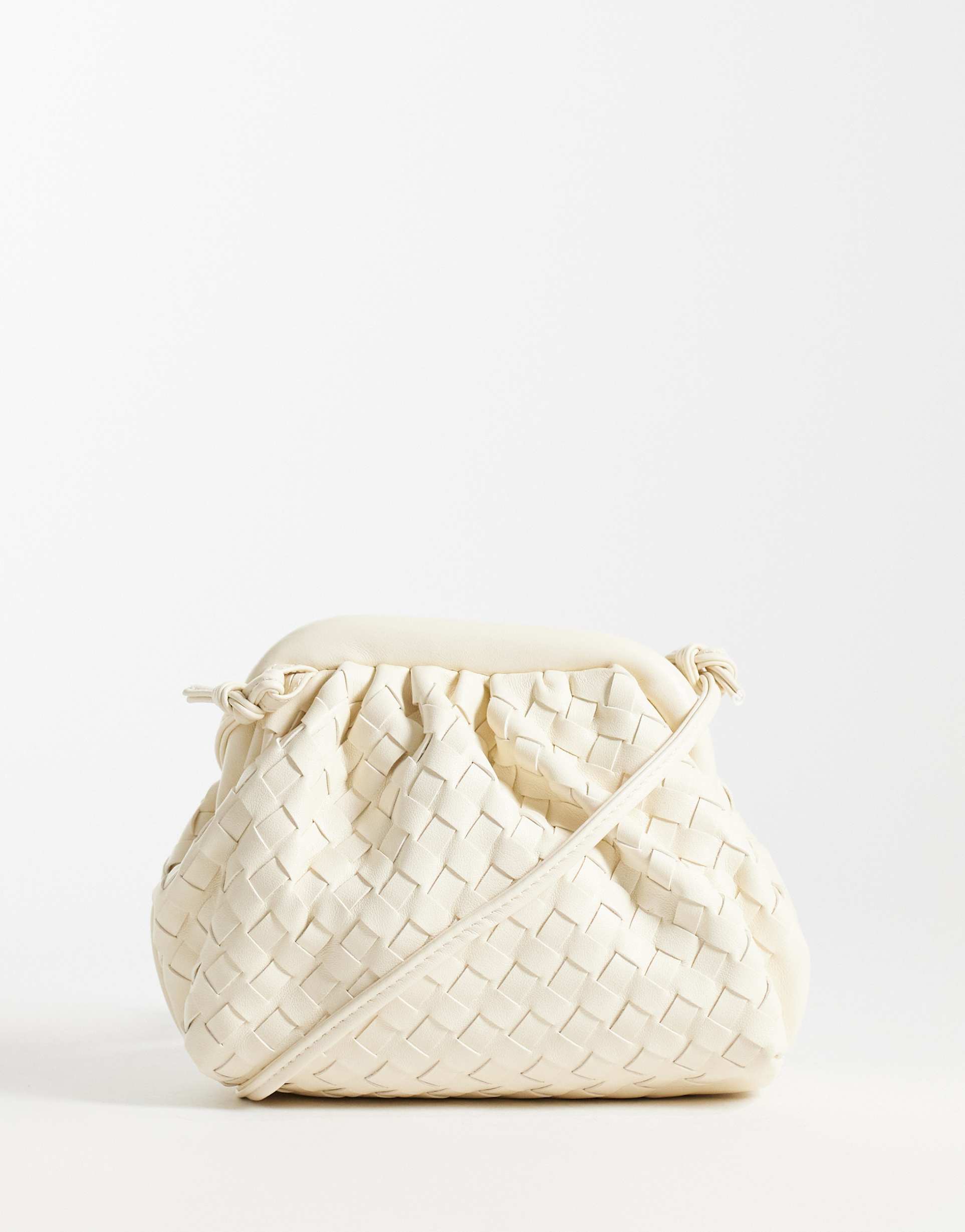true decadence mini woven pillow shoulder bag in cream