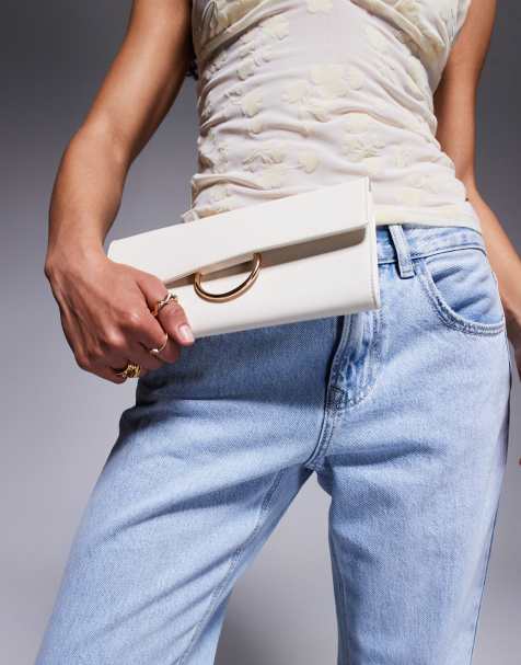 True Decadence minimal PU clutch bag in ivory - view 1