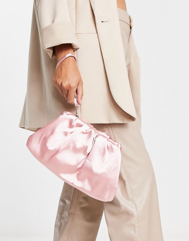 True Decadence minimalist clutch bag in ruched blush satin