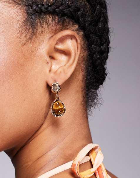 True Decadence molten amber stone earrings in gold - view 1