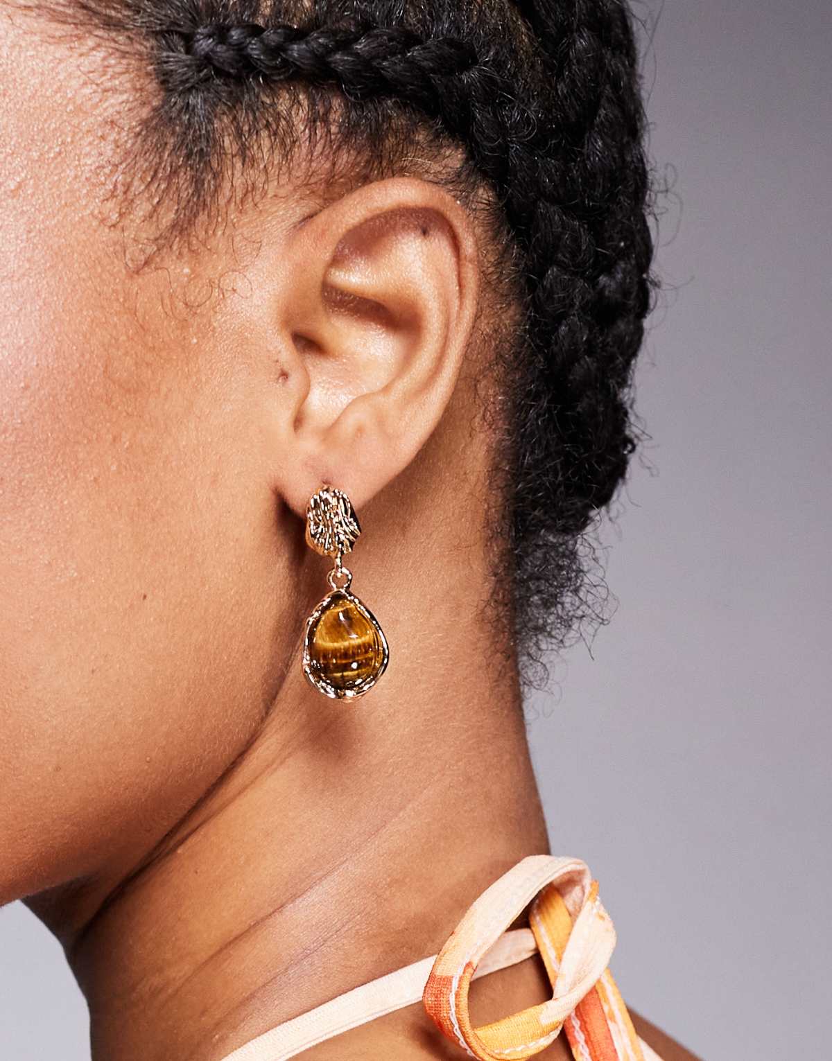 True Decadence molten amber stone earrings in gold