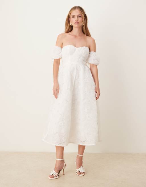 True Decadence No strap midi dress in white applique mesh