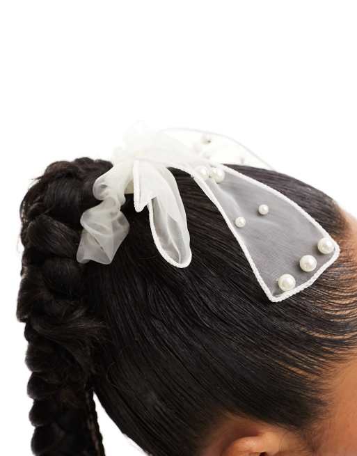 True Decadence - Nœud à cheveux en organza orné de perles - Blanc, 4 de 4