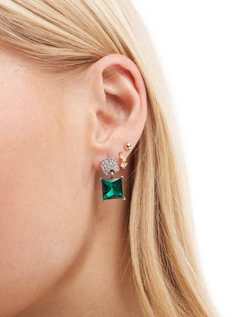 True Decadence - Oorbellen met kristal en groene steen in zilverkleur