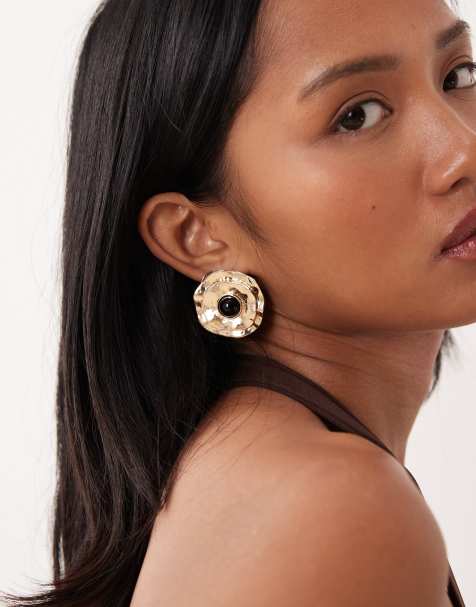 True Decadence - Oorknoppen in vintage-stijl met zwart steentje in goud - view 1