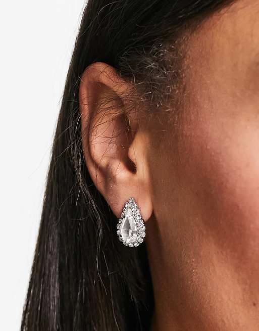 True Decadence - Orecchini a bottone a goccia color argento con cristalli