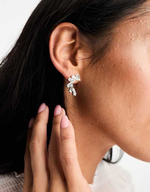 True Decadence - Orecchini crawler a bottone color argento con cristalli