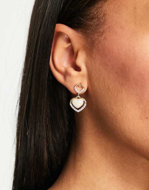 True Decadence - Orecchini pendenti a cuore color oro con perlina