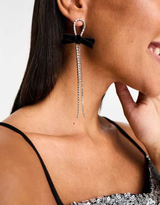 True Decadence - Orecchini pendenti argento con fiocco di velluto