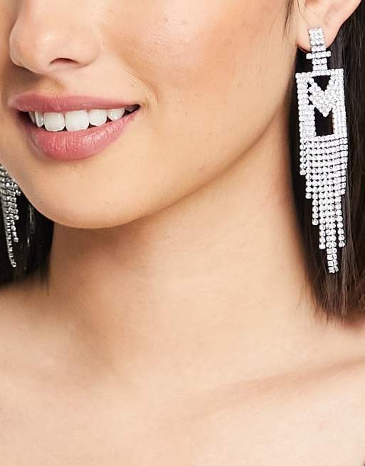 True Decadence - Orecchini pendenti argento con strass e iniziale 