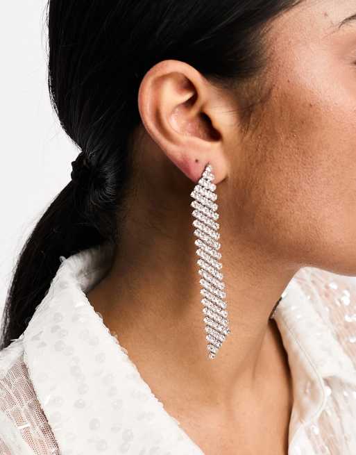 True Decadence - Orecchini pendenti color argento con strass
