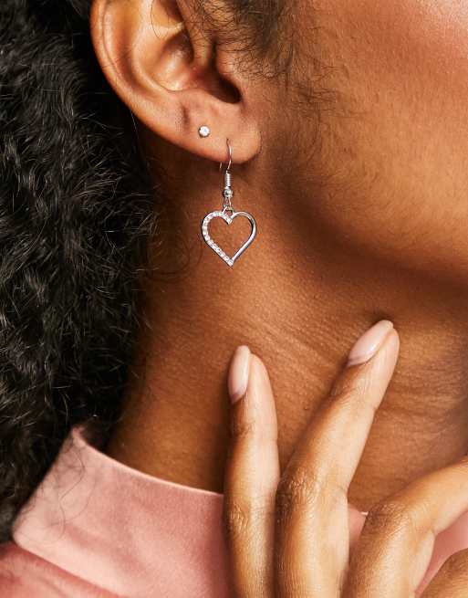 True Decadence - Orecchini pendenti con cuori con pavé, colore argento