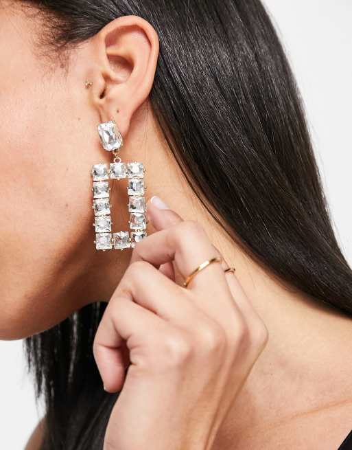 True Decadence - Orecchini pendenti squadrati oversize color oro con strass