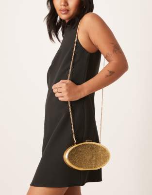True Decadence - Ovale Hartschalen-Clutch-Tasche in strukturierter Gold-Optik-Goldfarben