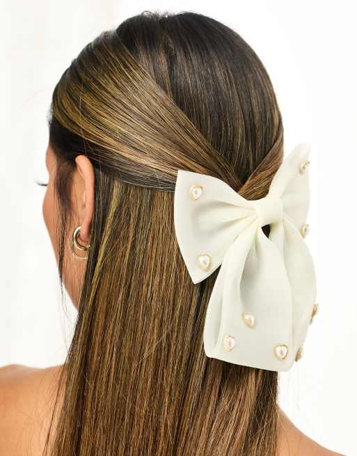 Faux Pearl Decor Bow Hair Clip