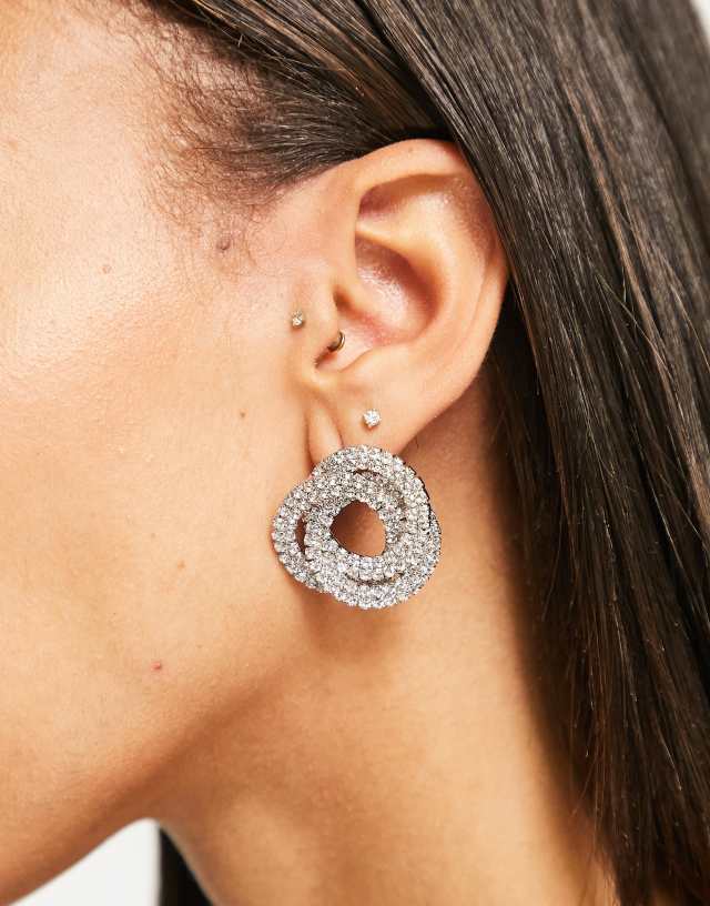 True Decadence oversized circle earrings in silver crystal