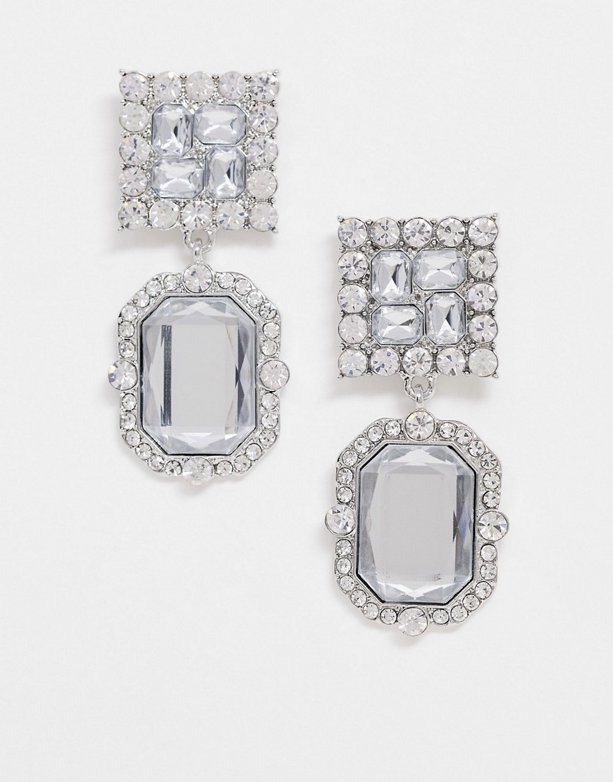 True Decadence oversized earrings with crystal gem drop-Silver