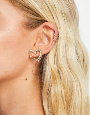 True Decadence oversized heart crystal earrings in gold