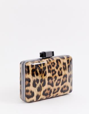 leopard print patent clutch bag