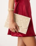 [True Decadence] True Decadence pearl and bead envelope clutch bag in white No Size WHITE