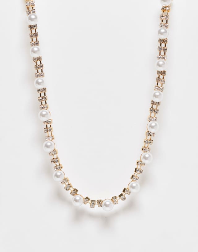 True Decadence pearl and crystal chain necklace in gold