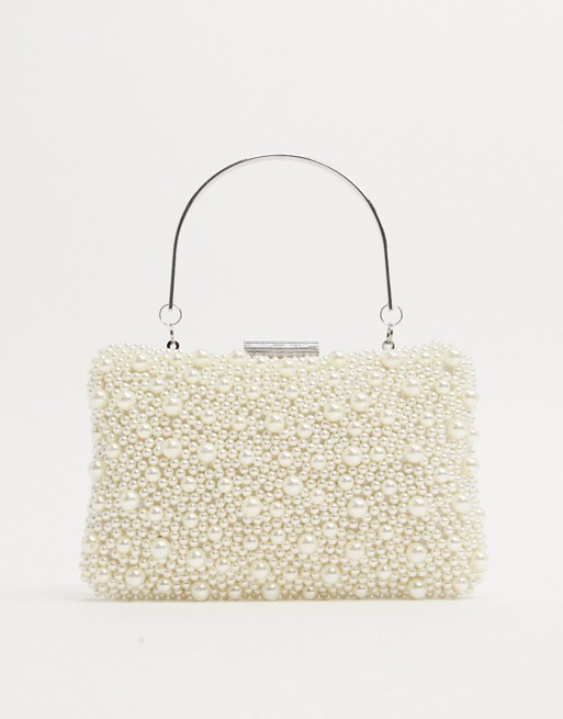 True Decadence pearl embellished bag with metal grab handle | ASOS