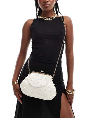 True Decadence True Decadence pearl embellished bag with pearl handle in cream-White